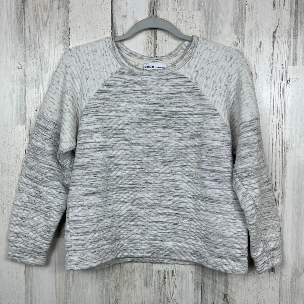 Zara Trafaluc quilted top sweatshirt white black space dye athleisure size small